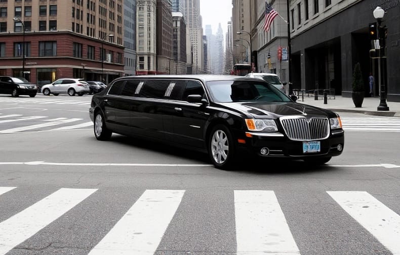 luxury exotic limo on chicago's road